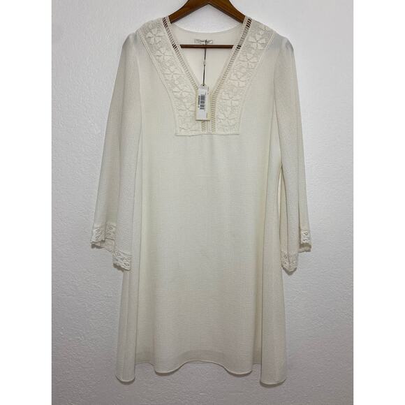 NWT Sophie Max Size Medium Cream Shift Dress Lace Neckline Bell Sleeves Beachy - Picture 2 of 9